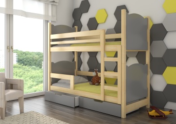 Pat supraetajat ADRK copii MARABA – 75x180 cm – Pin / Gri – prezentare completă a produsului