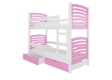 Pat supraetajat ADRK copii OSUNA – 75x180 cm – Alb / Roz – fotografie de catalog a modelului