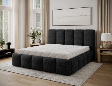 Pat tapițat ELTAP Edvige, 140x200 cm, negru, Berlin 02 – în ambient cu salteaua vizibilă și fără lenjerie – prezentare suplimentară a modelului