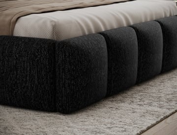 Pat tapițat ELTAP Edvige, 180x200 cm, negru, Berlin 02 – detaliu al tapițeriei la colțul cadrului inferior