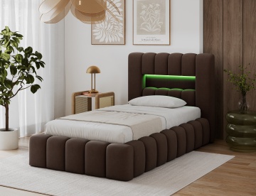 Pat tapițat ELTAP Lamica, 90x200 cm, maro închis, Nube 22 – prezentare vizuală a designului – cadru alternativ al produsului