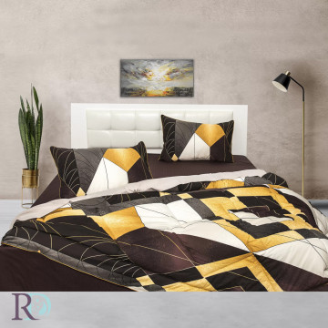 Set lenjerie de pat Aliana cu pilotă inclusă, 100% bumbac satin, maro / alb, Roxyma Dream – fotografie de prezentare a produsului