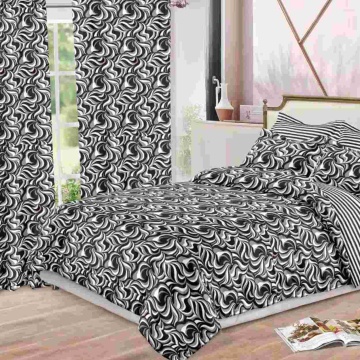set complet format din lenjerie de pat si draperie, culoare alb / negru