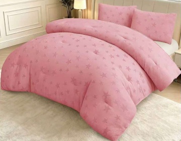 Set pilotă plușată gofrată Johnnie Home 200x230 cm + 2 fețe de pernă 50x70 cm, roz, 3 piese