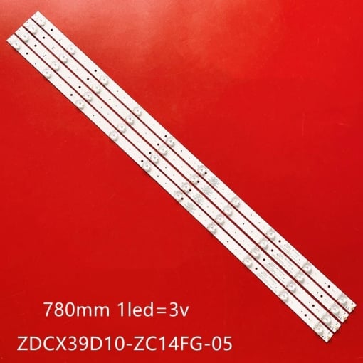 Set barete led tv SMART TECH, STARLIGHT, EXCLUSIV, TECHNIKA , MANTA 39" / 40" ZDCX39D10-ZC14FG-05 ,303CX390040 CX39D10-ZC21FG-04, HL-10400A28-1001S-01 , MS-L676 , 180-DTO-391800-1H , PN:303CX390036 , 4*10LED , 3V , 780MM, 2 pin