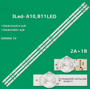 Set barete led tv Vestel, Horizon, Panasonic 43 inch 43HL7530U 17DLB43VER14-A (B) VES430QNDB-2D-N41, VES430QNDH-N2-N45 2*10led +1*11 led 800mm, 3v 3pini