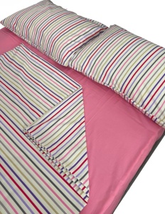 Lenjerie de pat bumbac 100% cu dungi multicolore, 2 persoane, pilotă 180x200 cm, cearceaf 230x240 cm, 2 fețe de pernă 50x70 cm - Img 5