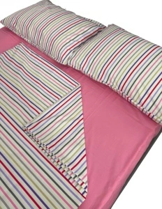 Lenjerie de pat bumbac 100% cu dungi multicolore, 2 persoane, pilotă 180x200 cm, cearceaf 230x240 cm, 2 fețe de pernă 50x70 cm - Img 5