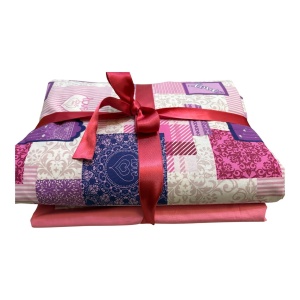 Lenjerie de pat bumbac ranforce 100% – 4 piese, model patchwork roz cu inimioare, 220x200 - Img 5