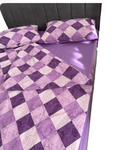Lenjerie de pat bumbac 100% mov cu model geometric, 2 persoane, pilotă 180x200 cm, cearceaf 230x240 cm, 2 fețe de pernă 50x70 cm