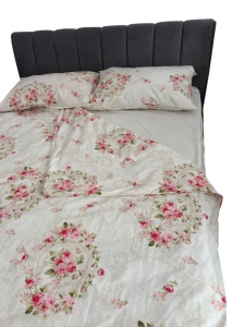 Lenjerie de pat bumbac 100% crem cu model floral, 2 persoane, pilotă 180x200 cm, cearceaf 230x240 cm, 2 fețe de pernă 50x70 cm - Img 2