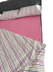 Lenjerie de pat bumbac 100% cu dungi multicolore, 2 persoane, pilotă 180x200 cm, cearceaf 230x240 cm, 2 fețe de pernă 50x70 cm - Img 4