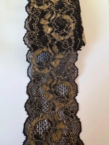 Dantelă elastică -negru+bej închis- 8cm