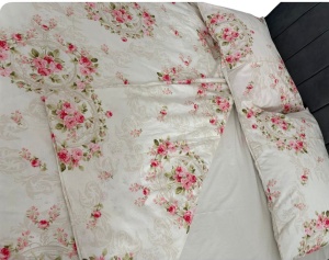 Lenjerie de pat bumbac 100% crem cu model floral, 2 persoane, pilotă 180x200 cm, cearceaf 230x240 cm, 2 fețe de pernă 50x70 cm - Img 3