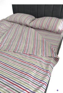 Lenjerie de pat bumbac 100% Ranforce, 220x200, model dungi multicolore, 4 piese