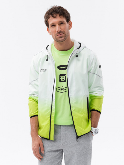 Jachetă sport pentru bărbați cu efect ombre - alb și verde lime V1 OM-JANP-0104