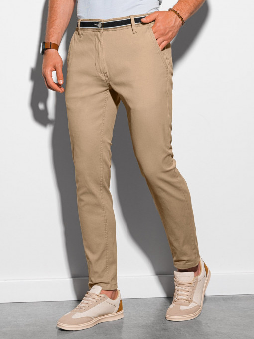 Pantaloni pentru barbati, bej, slim fit, casual, elastici - p156