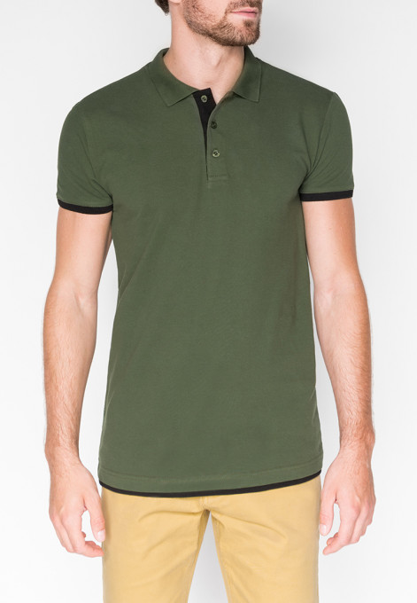 Tricou pentru barbati polo, verde-inchis, simplu, slim fit, casual - S758