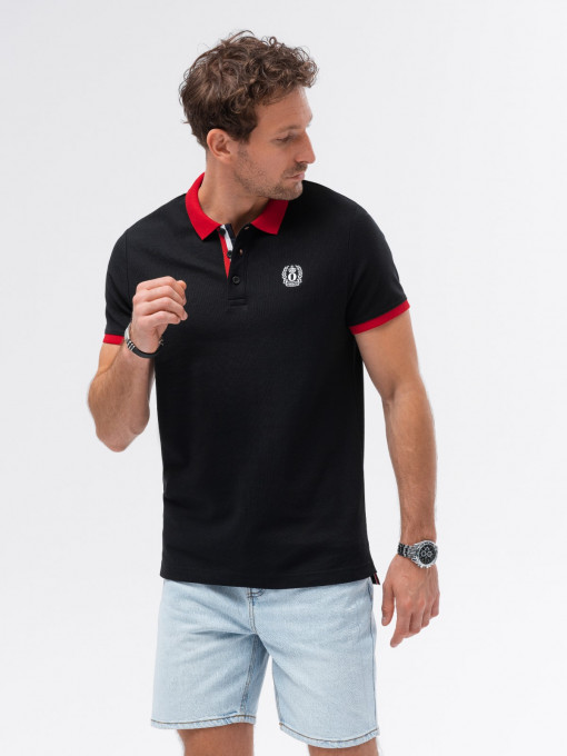 Tricou polo pentru bărbați cu elemente contrastante - negru V5 S1634