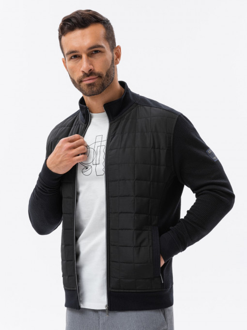 Jachetă bărbătească cu fermoar și față matlasată - negru V2 OM-JANP-0103