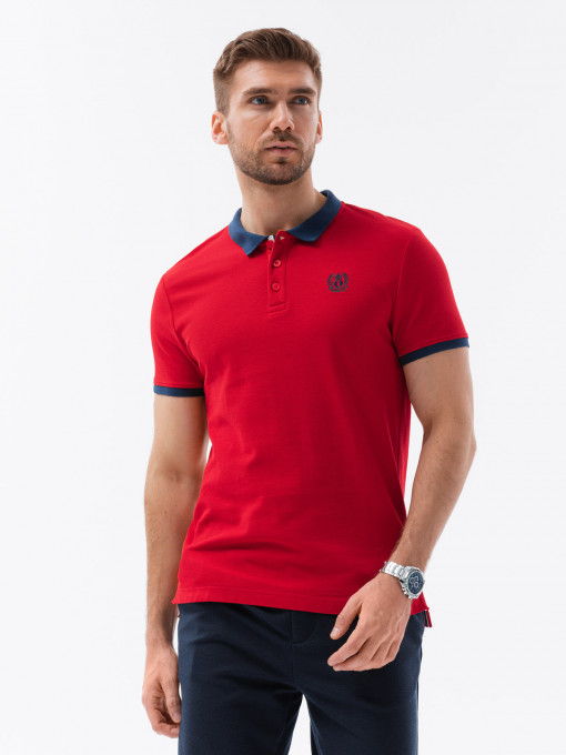 Tricou polo pentru bărbați cu elemente contrastante - roșu V4 S1634