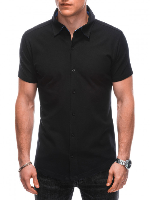 Cămașă tricot cu mânecă scurtă pentru bărbați K519 - negru