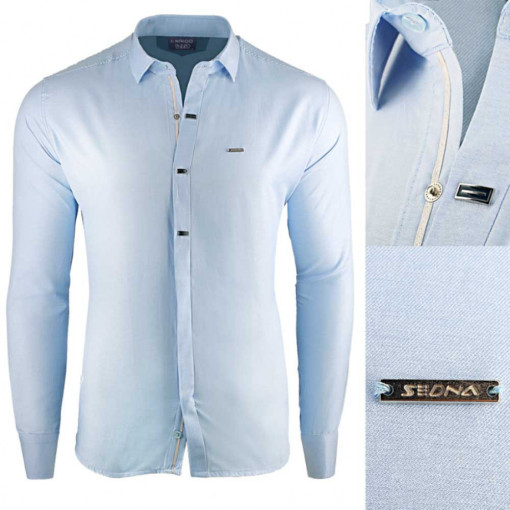 Camasa pentru barbati, albastru deschis, slim fit, casual, cu guler - Enrico Rizzo II