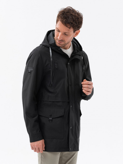 Jachetă parka pentru bărbați cu buzunare cargo - negru V4 OM-JANP-22FW-004