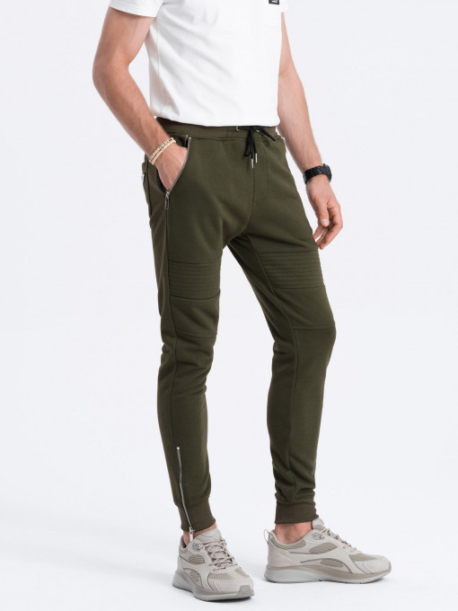 Pantaloni de trening pentru bărbați din tricot plăcut - crem melange V1 OM-PASK-0131