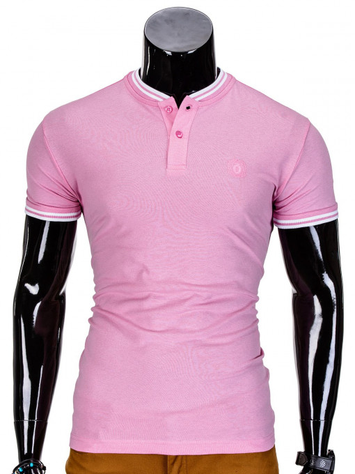 Tricou barbati, stil tunica, roz simplu, slim fit, casual - S843