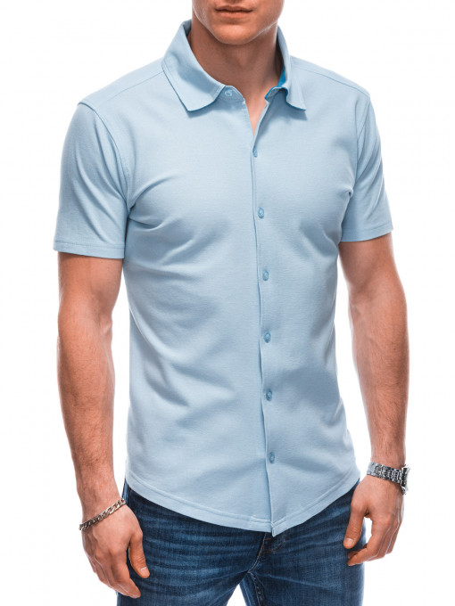 Cămașă tricot cu mânecă scurtă pentru bărbați K519 - albastru