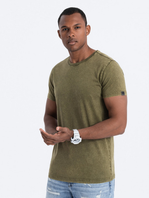 Tricou pentru bărbați cu efect ACID WASH - olive V4 S1638