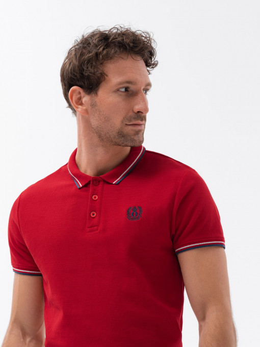 Tricou polo pentru bărbați cu ornamente contrastante - roșu V3 S1635