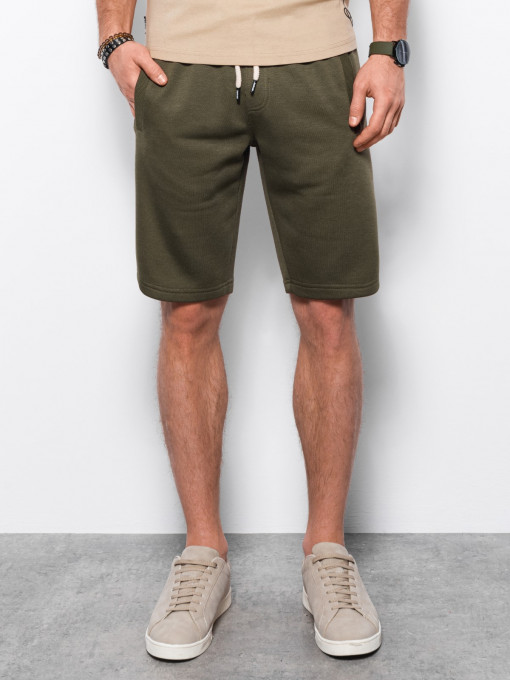 Pantaloni scurți pentru bărbați cu buzunare - verde-oliv închis V16 OM-SRBS-0109