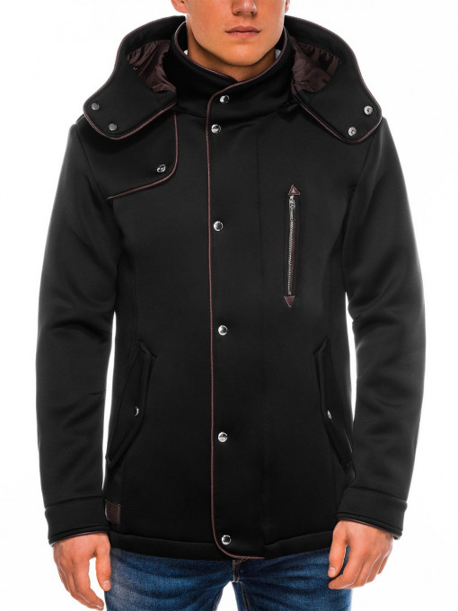 Jacheta pentru barbati, negru, stil palton, nasturi si fermoar, casual, slim fit - C200