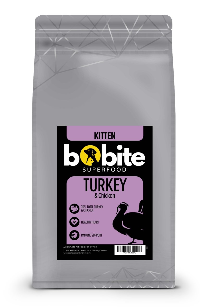 Bobite SuperFood, Kitten, Curcan si Pui, Hrana uscata pui de pisica, 1.5kg