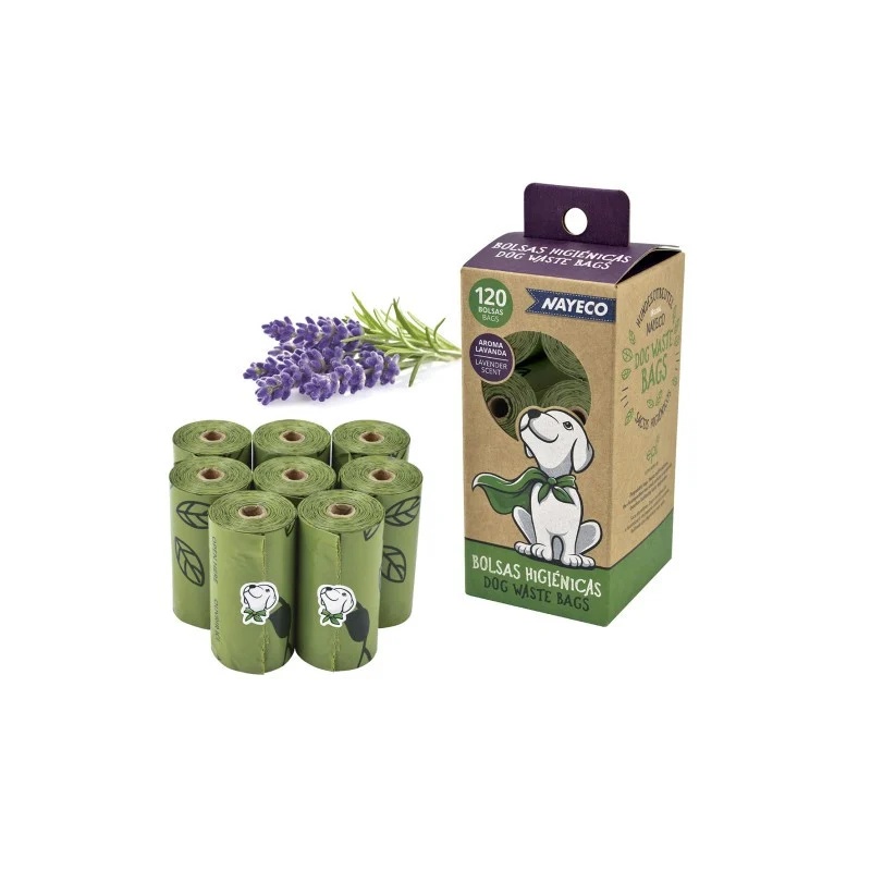 Pungi igienice, pentru caini - set 8 role x 15buc. - Lavanda - 2 | YEO