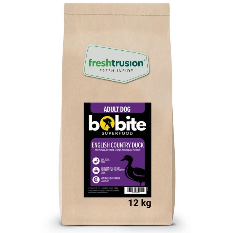 Bobite SuperFood, adult, Rata englezeasca de tara cu Pastarnac, Portocala, Sparanghel si Dovleac, Hrana uscata caini, 12kg