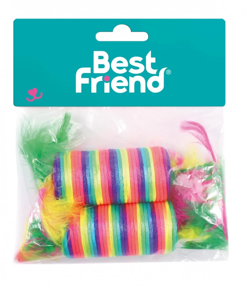 Jucarie pisica Best Friend - Cilindru cu pene, curcubeu - 1 | YEO