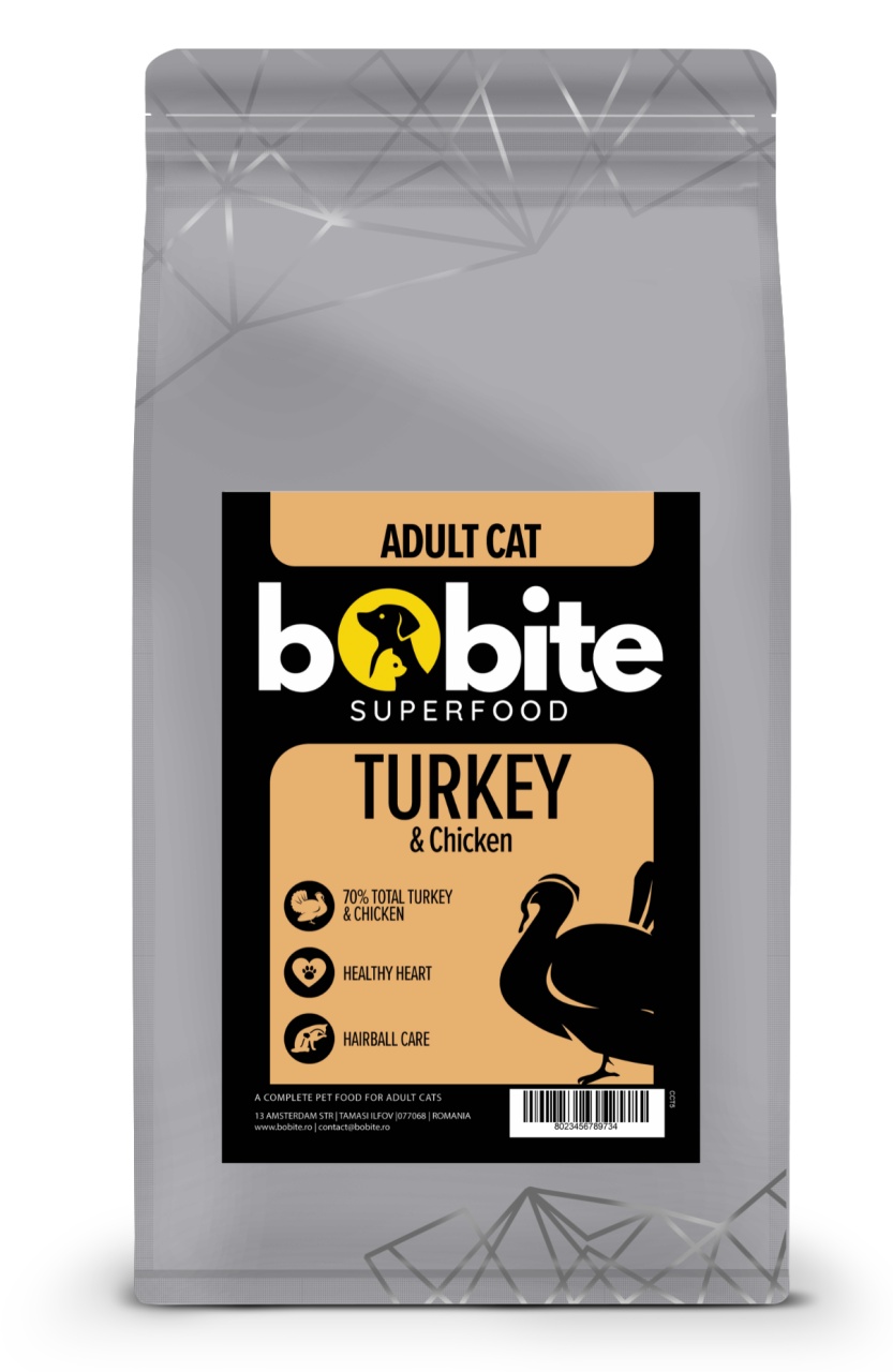 Bobite SuperFood, Adult, Curcan și Pui, Hrana uscata pisici, 5kg