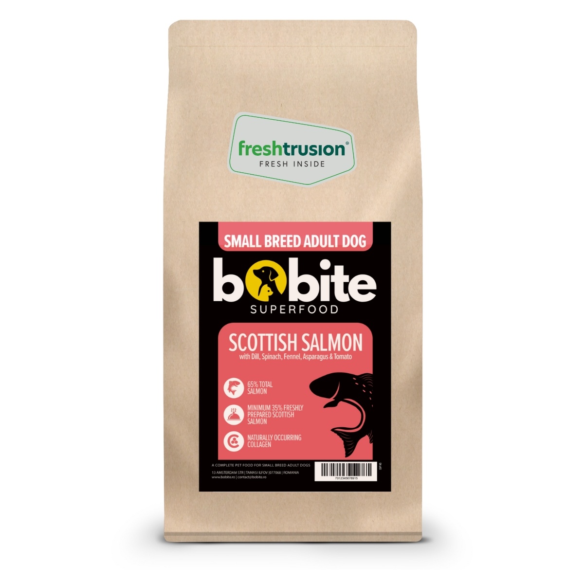 Bobite Superfood Câini Adult – Rasă mică, Somon scoțian, Hrană uscată superpremium fără cereale