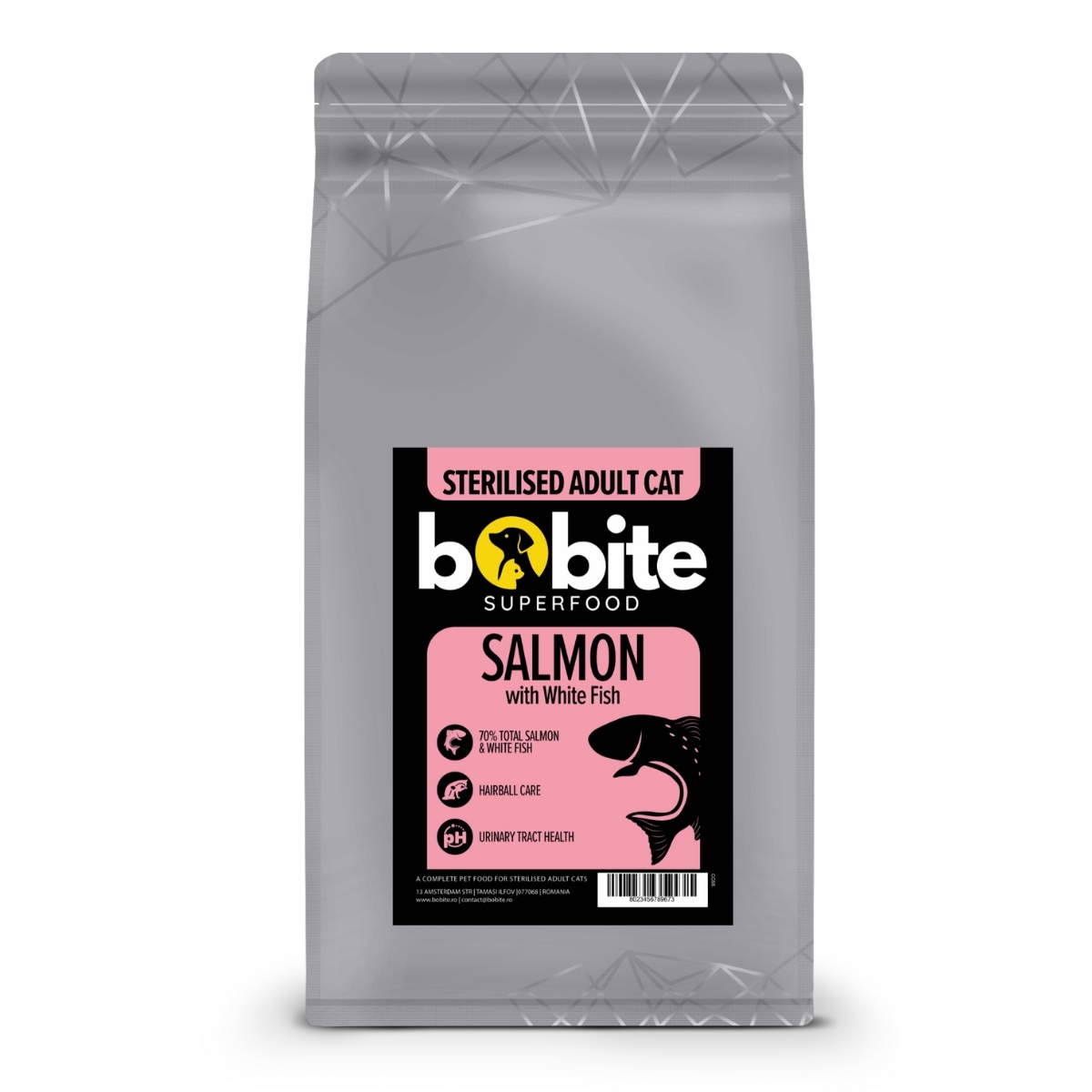 Bobite Superfood Pisici Sterilizate Adult – Somon & Pește alb, Hrană uscată superpremium