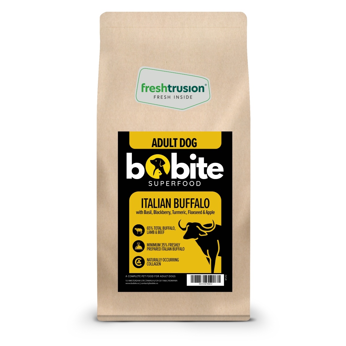 Bobite Superfood Câini Adult – Bivol italian, Hrană uscată superpremium fără cereale