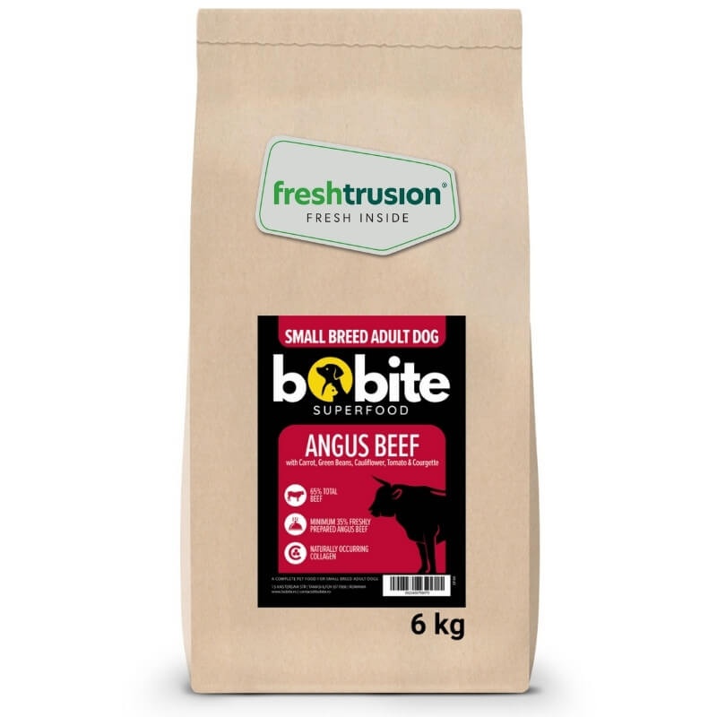 Bobite SuperFood, Adult-rasa mica, Vita Angus cu Morcov, Fasole Verde, Conopida, Rosii si Dovlecel, Hrana uscata caini, 6kg