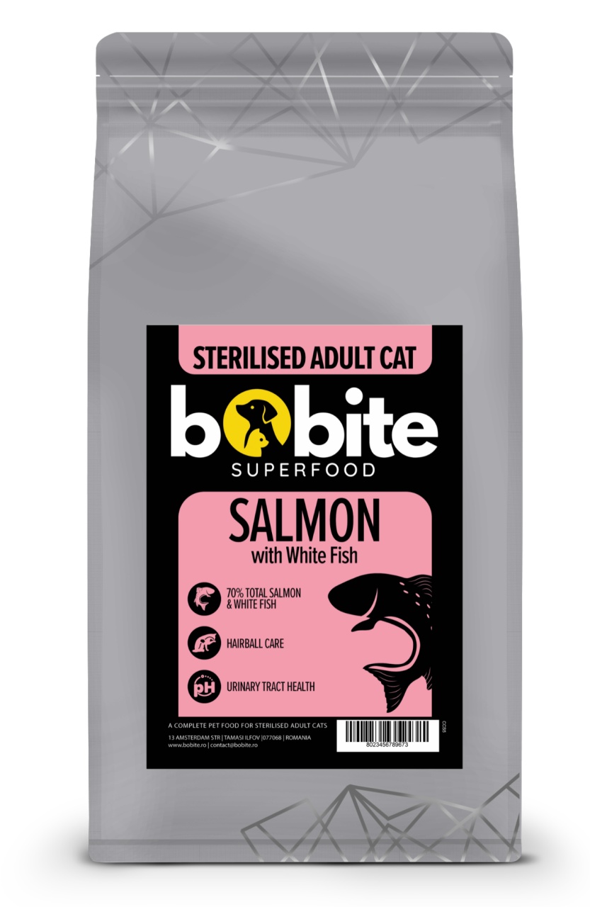 Bobite SuperFood, Adult, Somon si Peste Alb, Hrana uscata pisici sterilizate, 5kg