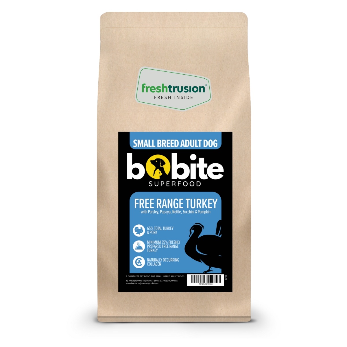 Bobite Superfood Câini Adult – Rasă mică, Curcan free-range, Hrană uscată superpremium fără cereale