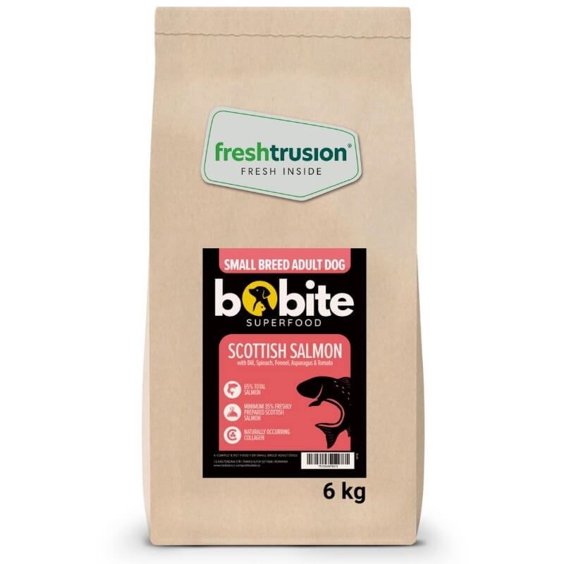 Bobite SuperFood, Adult-rasa mica, Somon scotian cu Marar, Spanac, Fenicul, Sparanghel si Rosii, Hrana uscata caini, 6kg