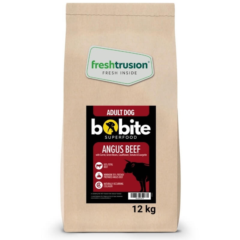 Bobite SuperFood, adult, Vita Angus cu Morcovi, Fasole Verde, Conopida, Rosii si Dovlecei, Hrana uscata caini, 12kg