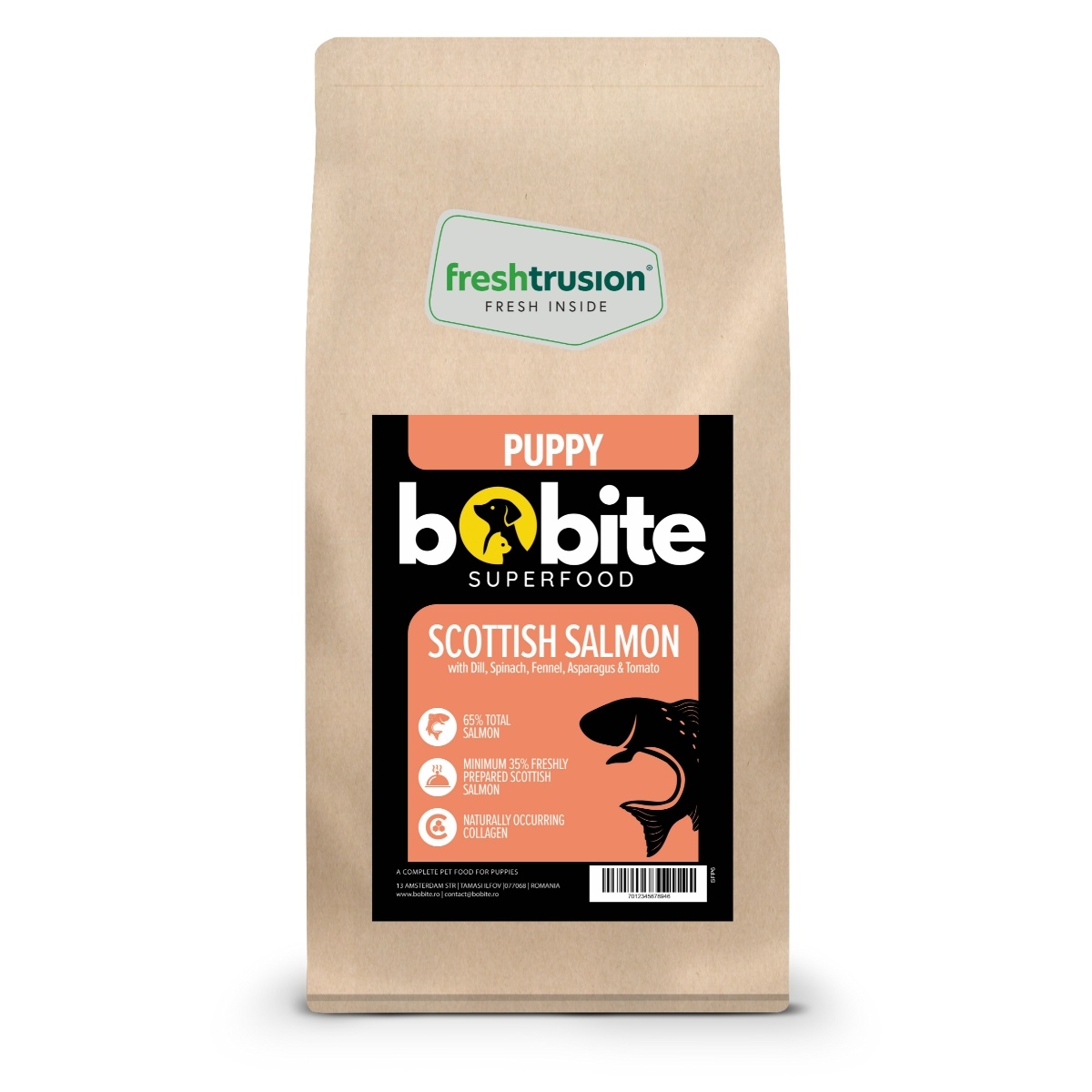 Bobite Superfood Câini Junior (Puppy) – Somon scoțian, Hrană uscată superpremium fără cereale