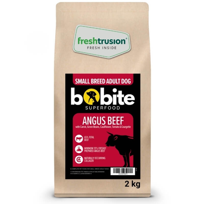 Bobite SuperFood, Adult-rasa mica, Vita Angus cu Morcov, Fasole Verde, Conopida, Rosii si Dovlecel, Hrana uscata caini, 2kg